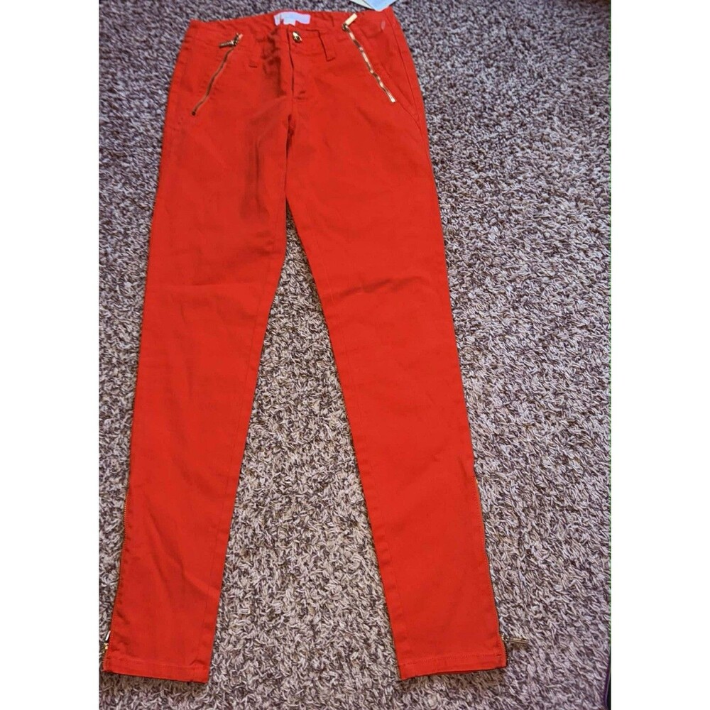 Michael Kors Red Skinny Cotton Denim Jeans Women's Mid Rise Solid 5-Pocket